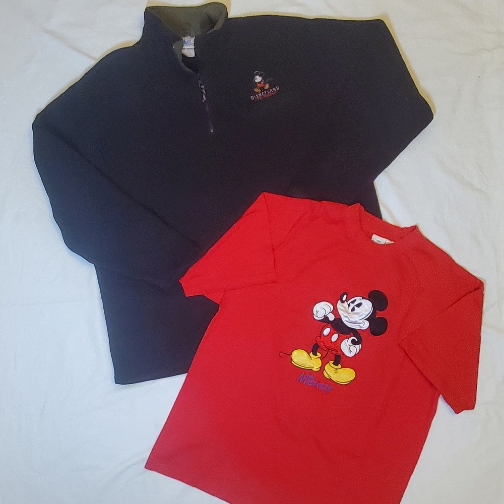Vintage Disneyland Quarter Zip Pullover Sweater & Disney Store Mickey Shirt